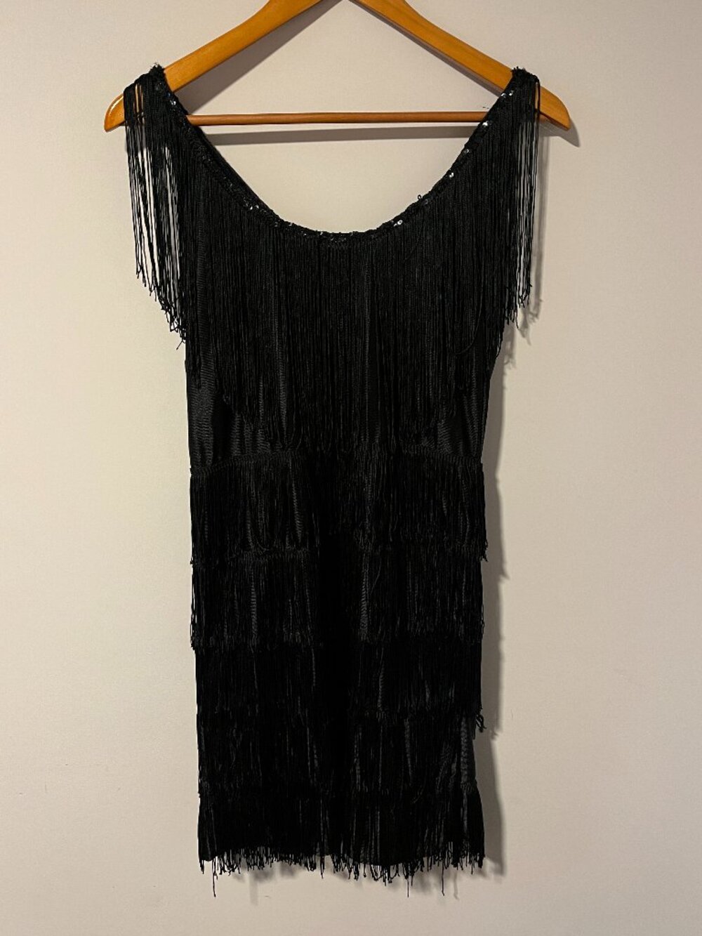 California Costume Flapper Dress 1920's Adult Black Fringe Sequins. Size Small